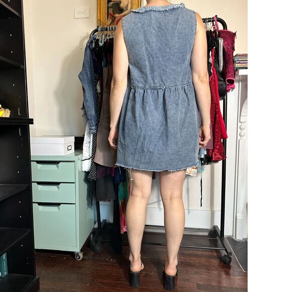 Pol 100% Cotton Denim Button Up Sleeveless Mini Dress Size Large - Picture 5 of 7